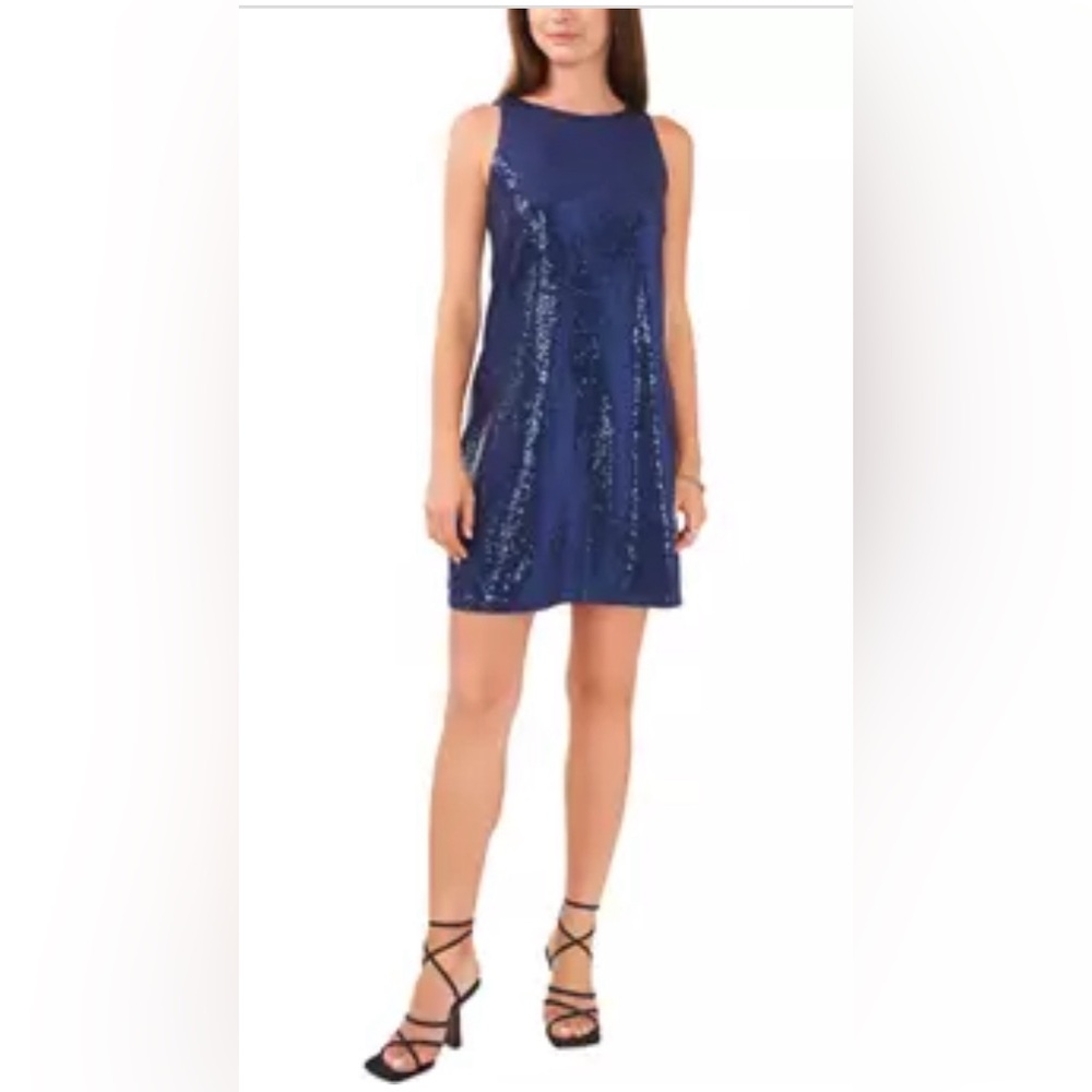 Vince Camuto Sleeveless Swing Shift Dress In Artsng Navy SZL NWT